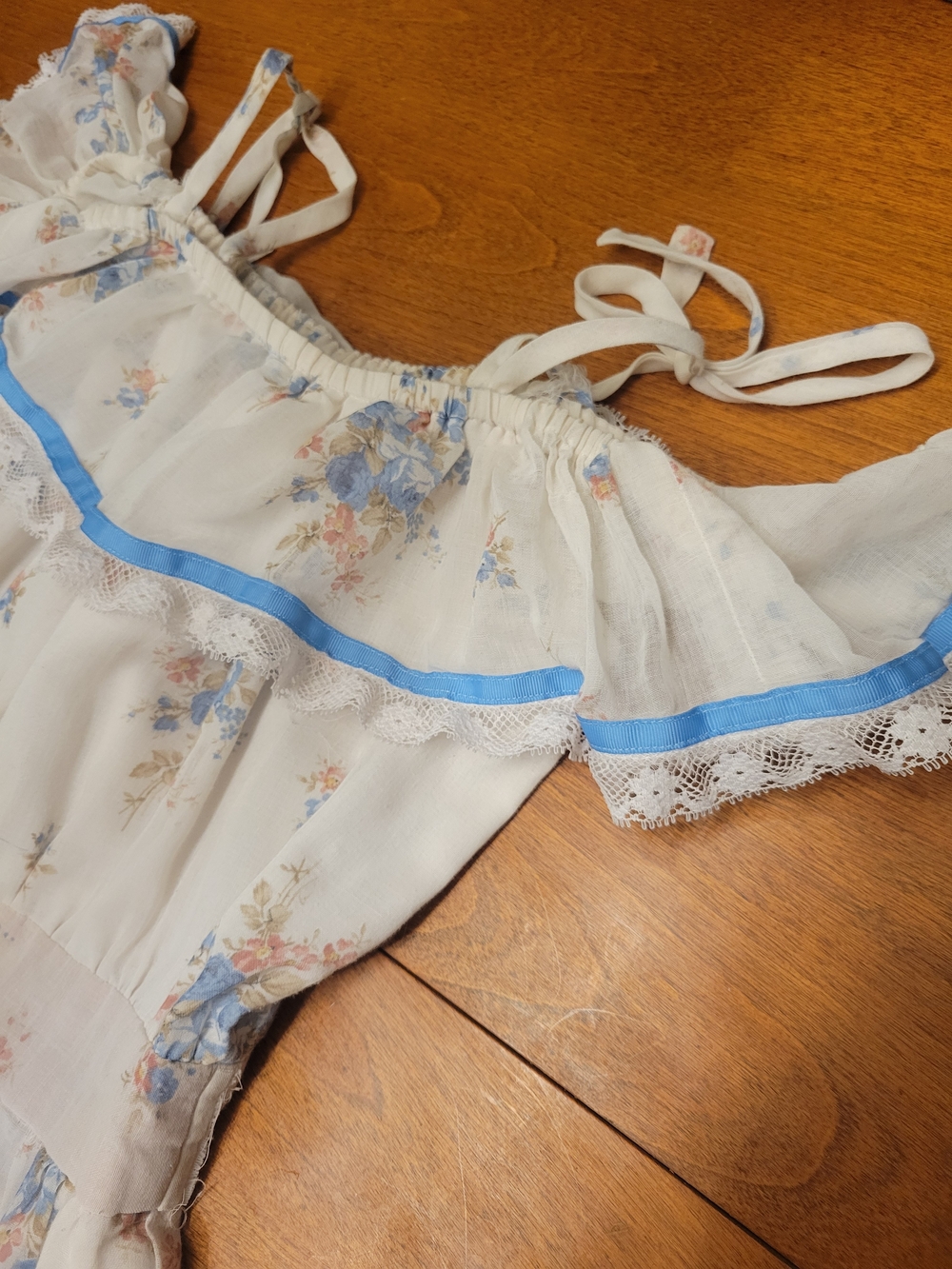Vintage 70s Style Floral Off-Shoulder Midi Dress With Straps XXS-XS Cottagecore - Picture 5 of 16